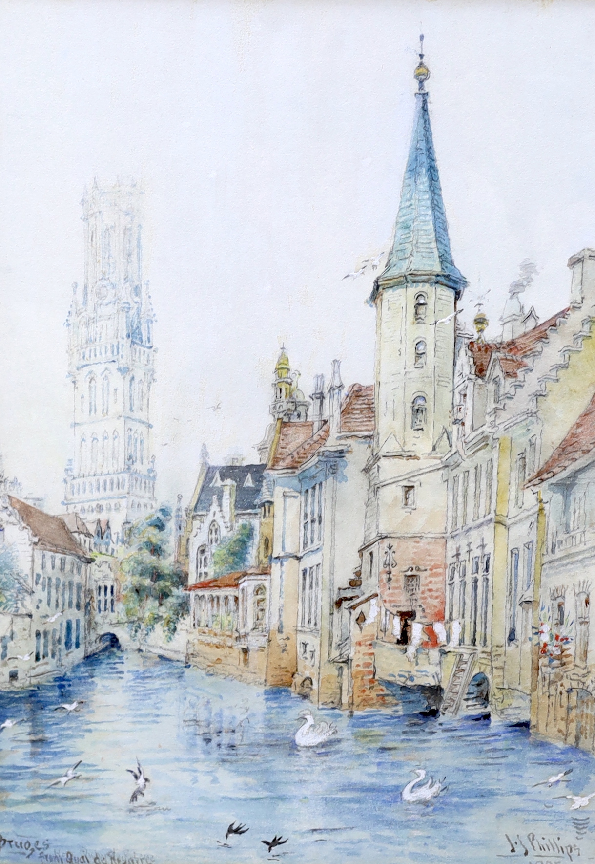 J.J.Phillips (19th / 20th. C), pair of watercolours, Bruges and Venetian canal scenes, signed and dated 1903/05, each 36 x 25cm